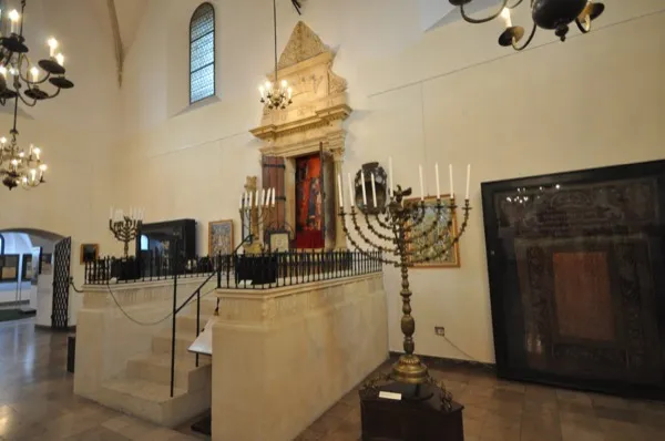 Interior of a historic synagogue in Kazimierz, Krakow