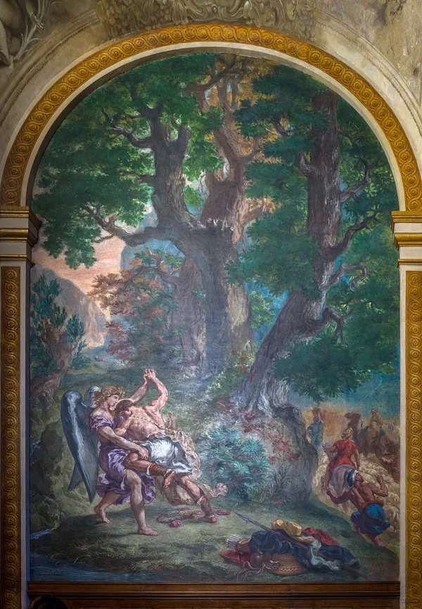 Ancient artistic representation of the heavenly throne room with angelic figures