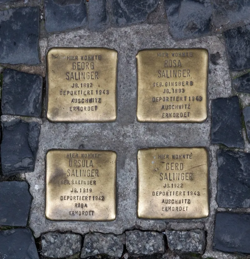Stolpersteine (stumbling stones) memorial plaques in Berlin commemorating Jewish victims of the Holocaust