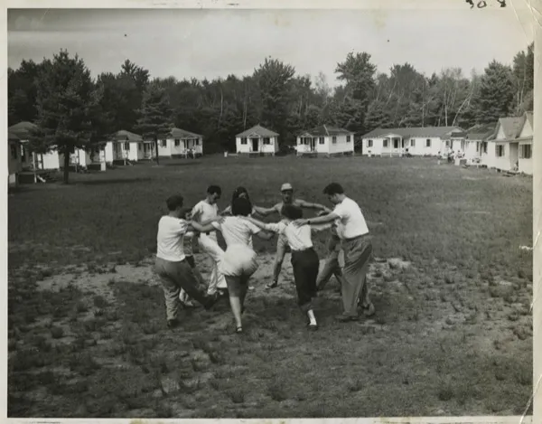 Jewish youth dancing the hora at a celebration