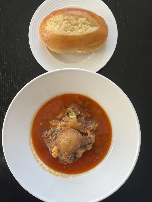 Cholent ingredients assembled before going into the slow cooker