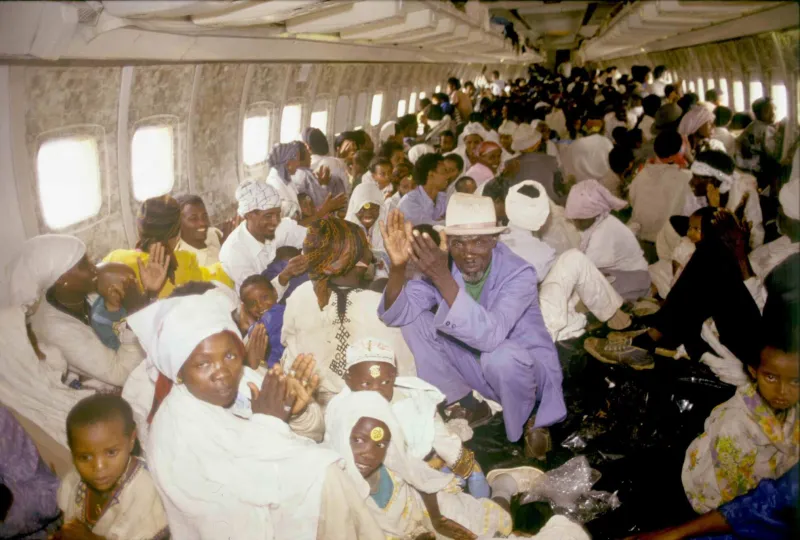 Ethiopian Jewish immigrants arriving in Israel during Operation Solomon in 1991