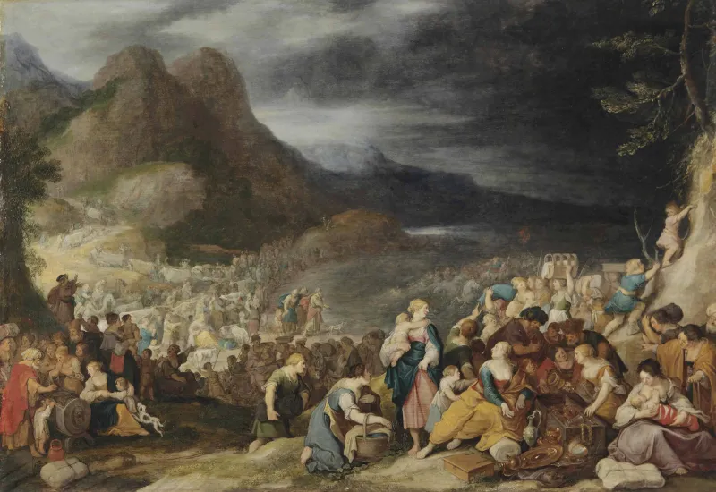 Painting depicting Moses before the burning bush on Mount Horeb