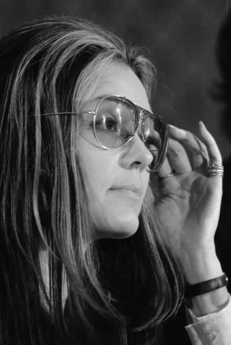 Gloria Steinem speaking at a rally
