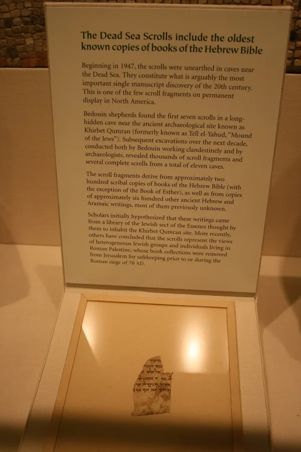 Dead Sea Scrolls showing ancient Hebrew text at the Oriental Institute in Chicago