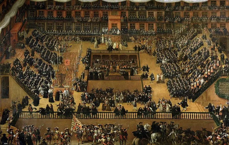 Historical painting depicting an auto-da-fé ceremony during the Spanish Inquisition