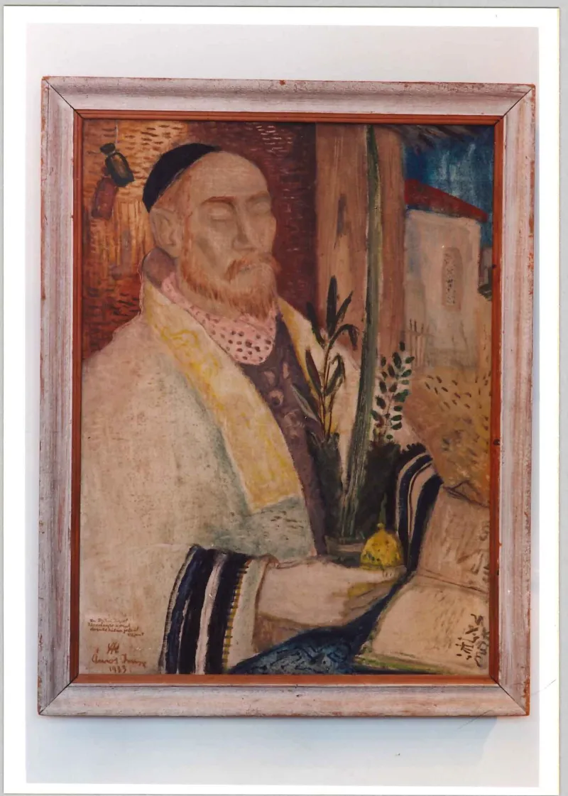 Colorful stained glass window in a synagogue featuring Jewish symbols and motifs