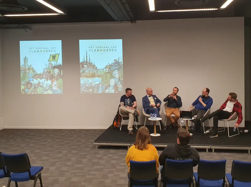 A collage of iconic comic book panels and graphic novel covers