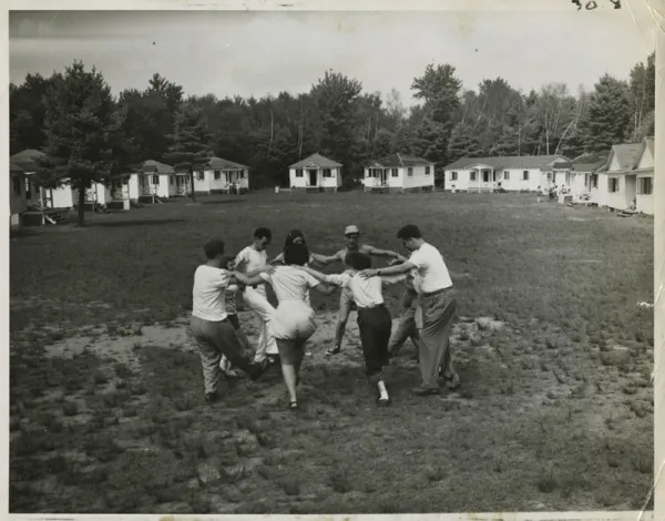 Young people dancing the hora at a Jewish celebration