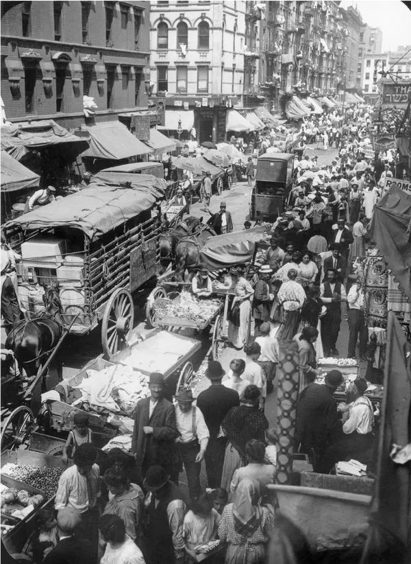 Hester Street on the Lower East Side of New York City, 1903, showing the bustling immigrant neighborhood