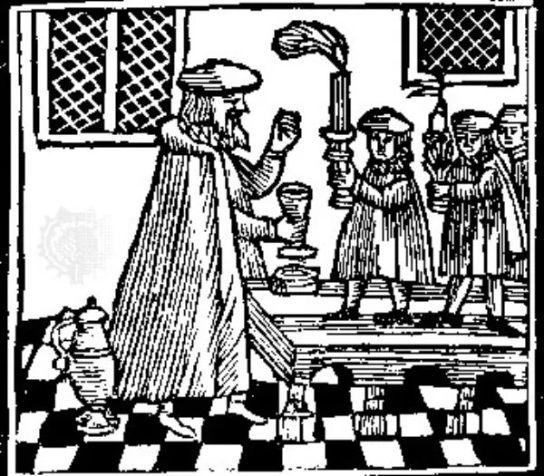A 17th-century woodcut depicting the Havdalah ceremony — a ritual marking the end of Shabbat