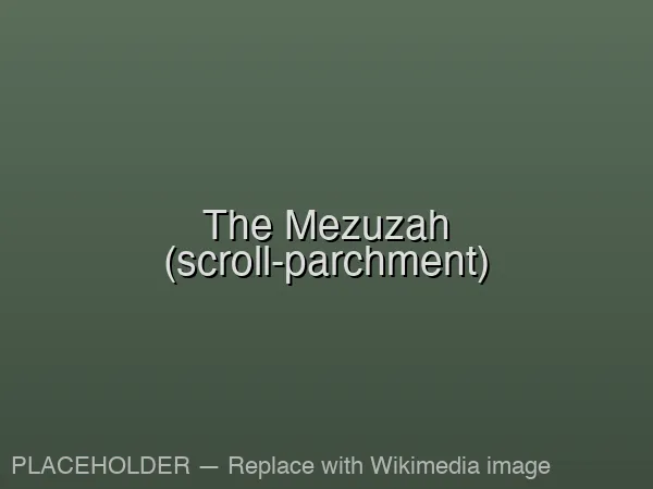 An unrolled mezuzah scroll showing the handwritten Hebrew text of the Shema