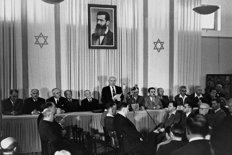 David Ben-Gurion declaring the independence of the State of Israel in 1948