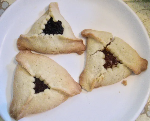 Hamantaschen, the triangular filled cookies eaten on Purim