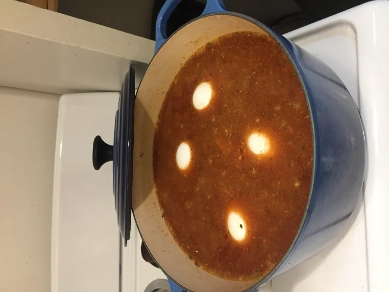 A pot of traditional cholent, the slow-cooked Shabbat stew