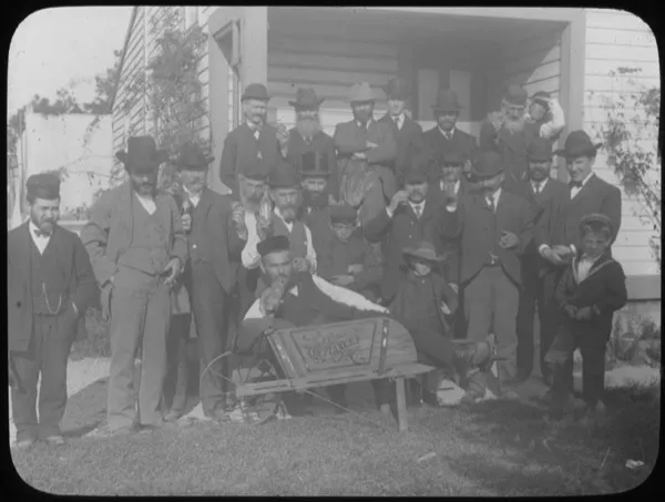 Historic photograph of Simchat Torah celebration in Woodbine, New Jersey, circa 1900