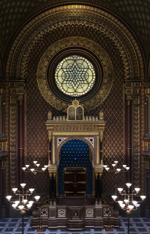 Interior of a synagogue during Shabbat morning services
