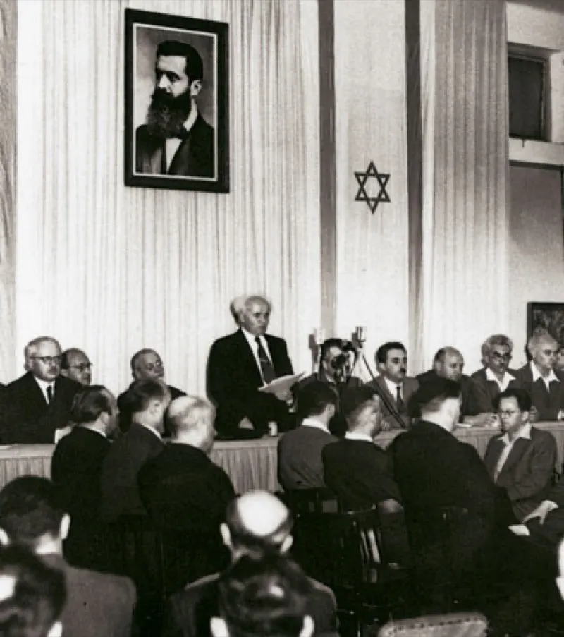 David Ben-Gurion reading the Israeli Declaration of Independence in 1948