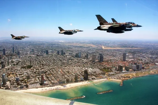 Israeli Air Force jets performing a flyover for Independence Day celebrations